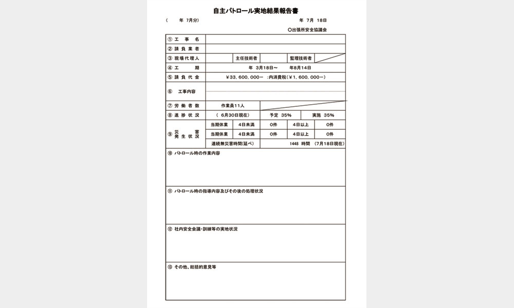 自主パトロール実地結果報告 - ハタコン書式集 安全書類・現場関連書類